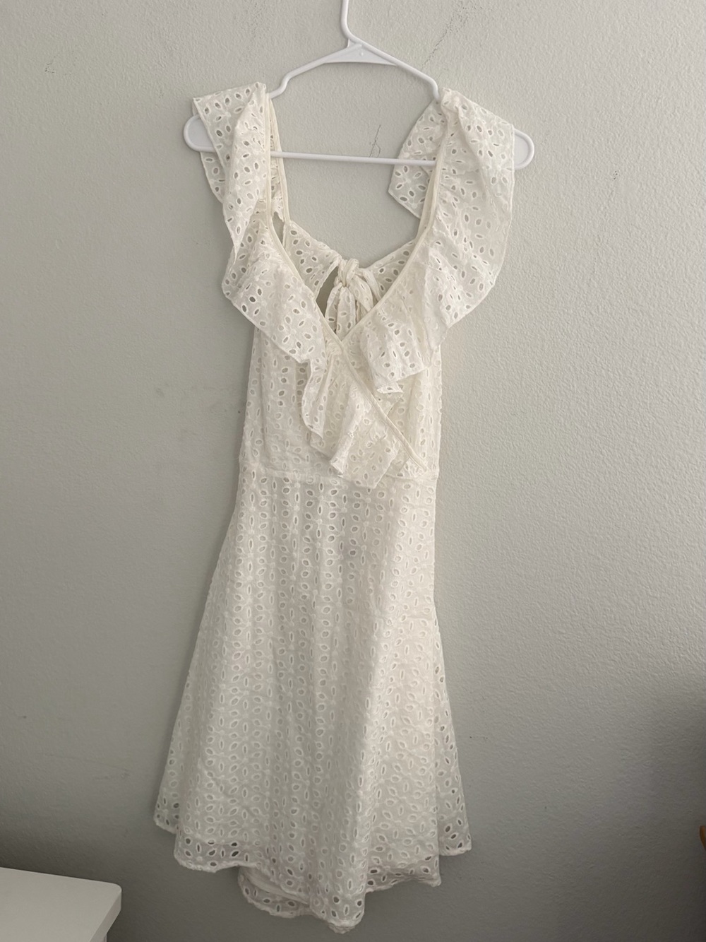 White Eyelet Ruffle V-Neck Dress - Women